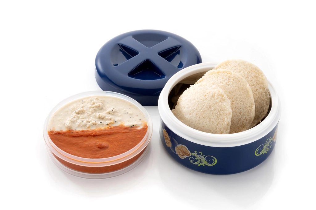 ROUND LUNCH BOX STEEL BOWL ( SMALL PLASTIC CONTAINER)