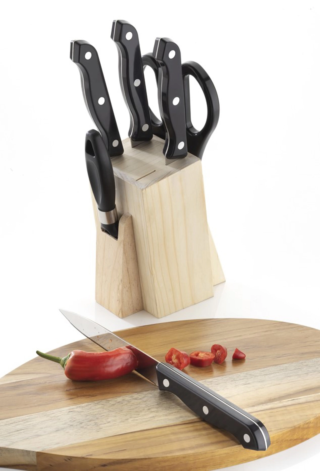 WOODEN KNIFE SET WITH SCISSORS